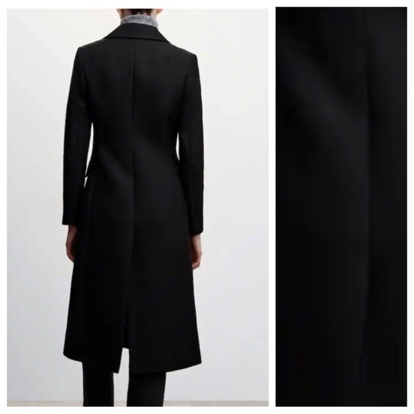 NWT. Mango Black Cotton Blend Long Coat with Decorative Buttons. Size S. - Picture 4 of 9
